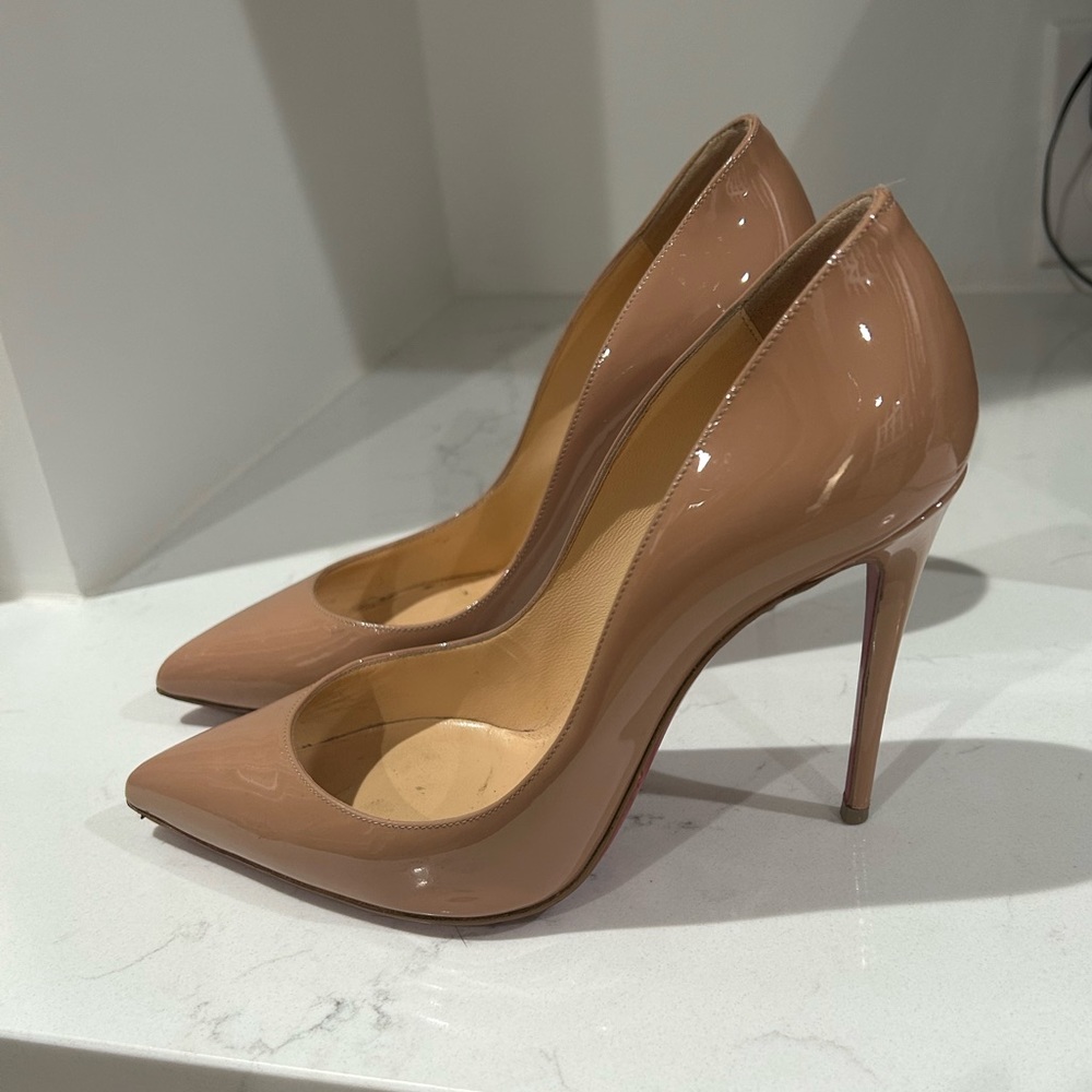 Christian louboutin pigalle follies 100mm patent nude 35.5
